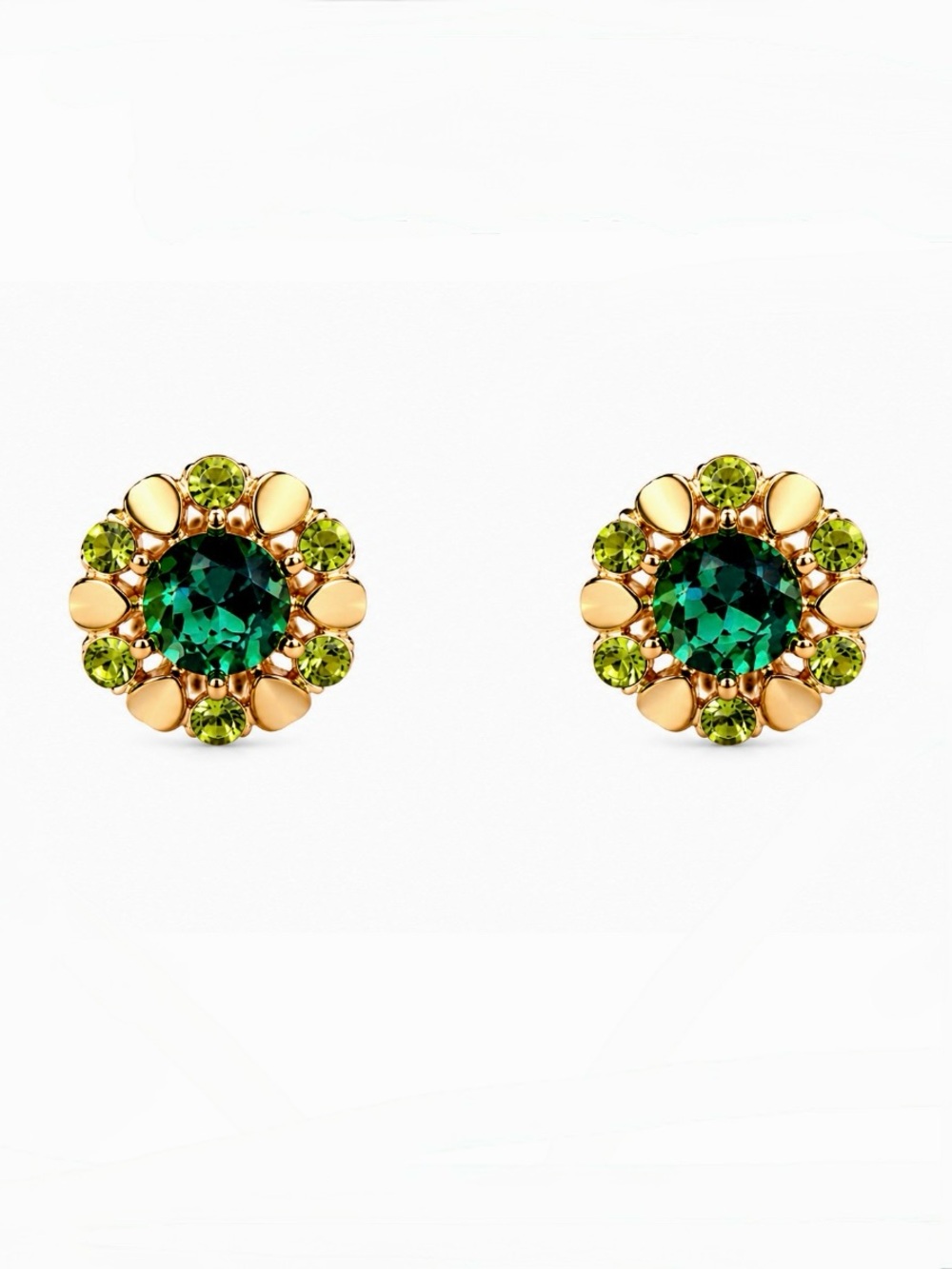 Kate Spade Gold-Tone Floral Stud Earrings with Emerald and Lime Crystals